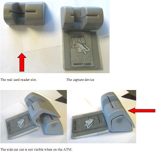 four images of a skimming device found on an atm