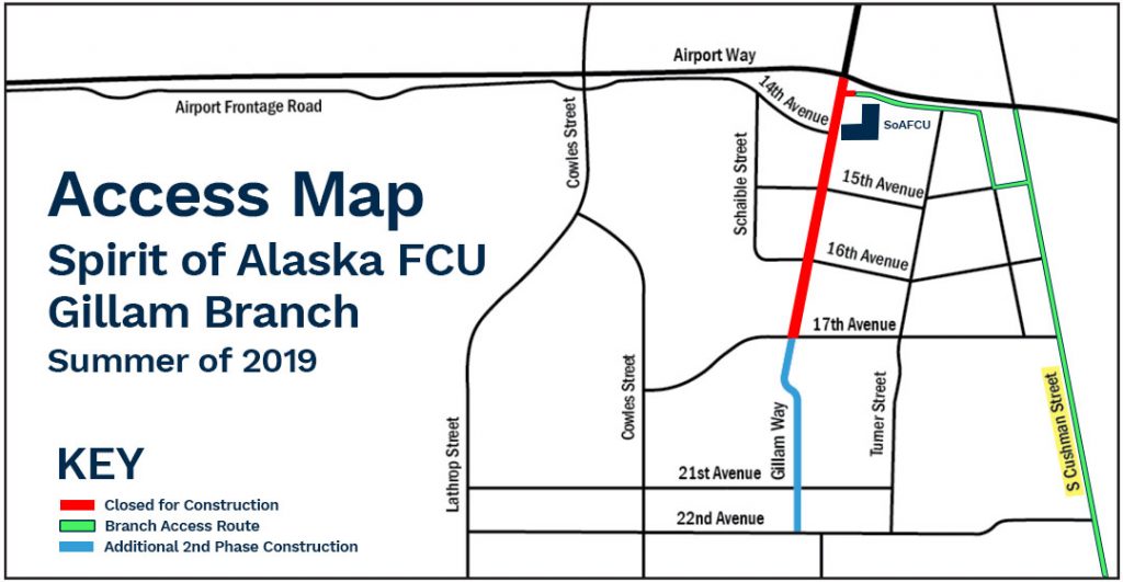 Access Map for Spirit of Alaska FCU during Gillam Way Closure Summer of 2019